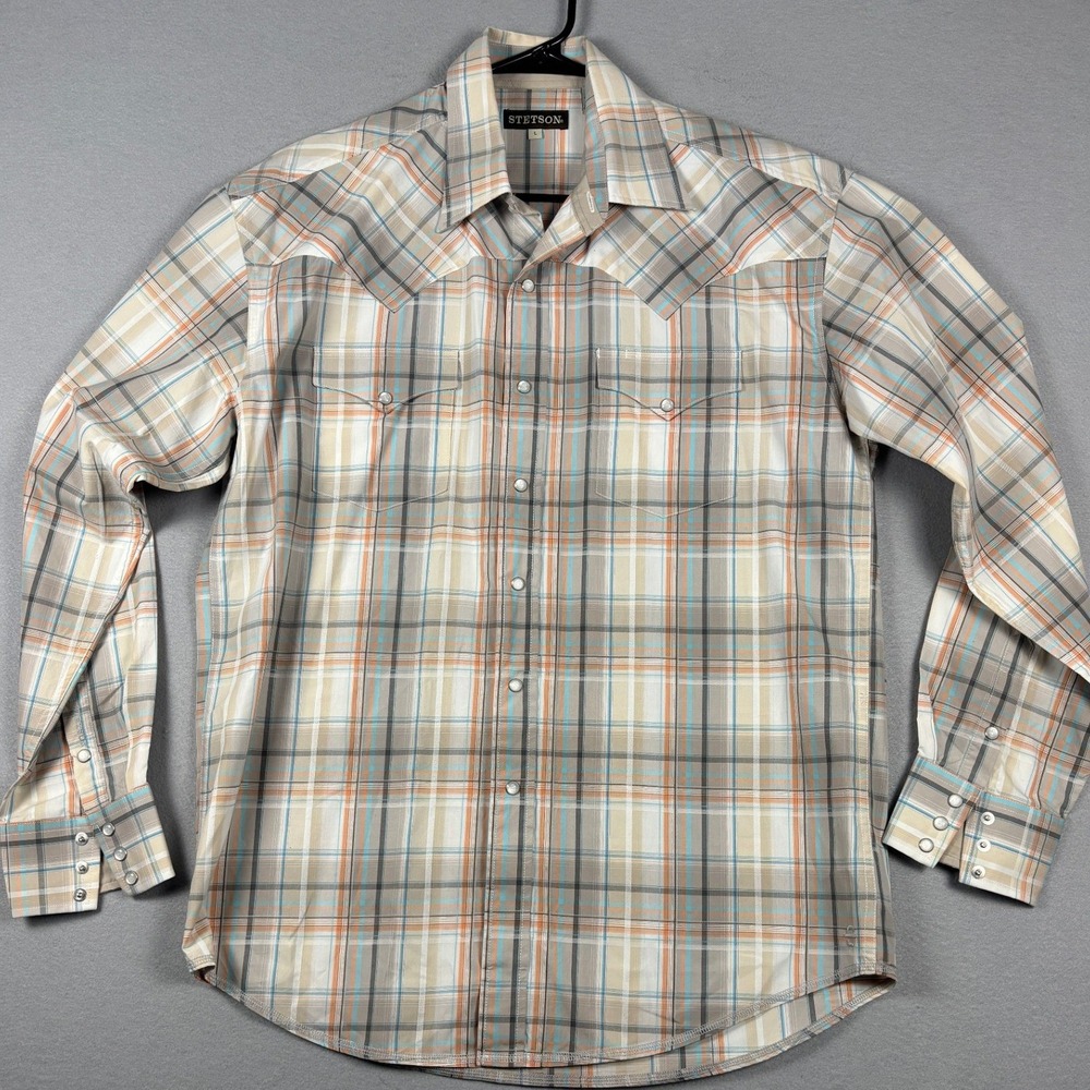 Stetson Western Pearl Snap Plaid Long Sleeve Shirt Size L Multi-Color